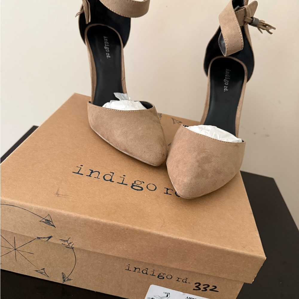 Indigo Women's Beige Ankle Strap Heels